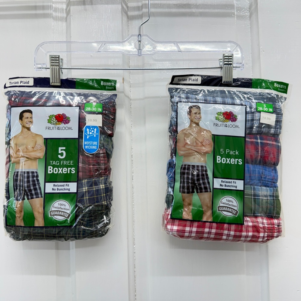 Fruit of the Loom Tartan Plaid 10 Pack Boxers Mens S Multicolor Relaxed Fit NEW